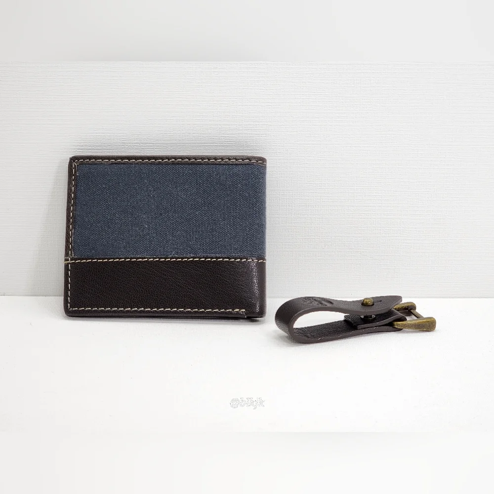 Men's Timberland Canvas And Leather Wallet And Key Fob Set